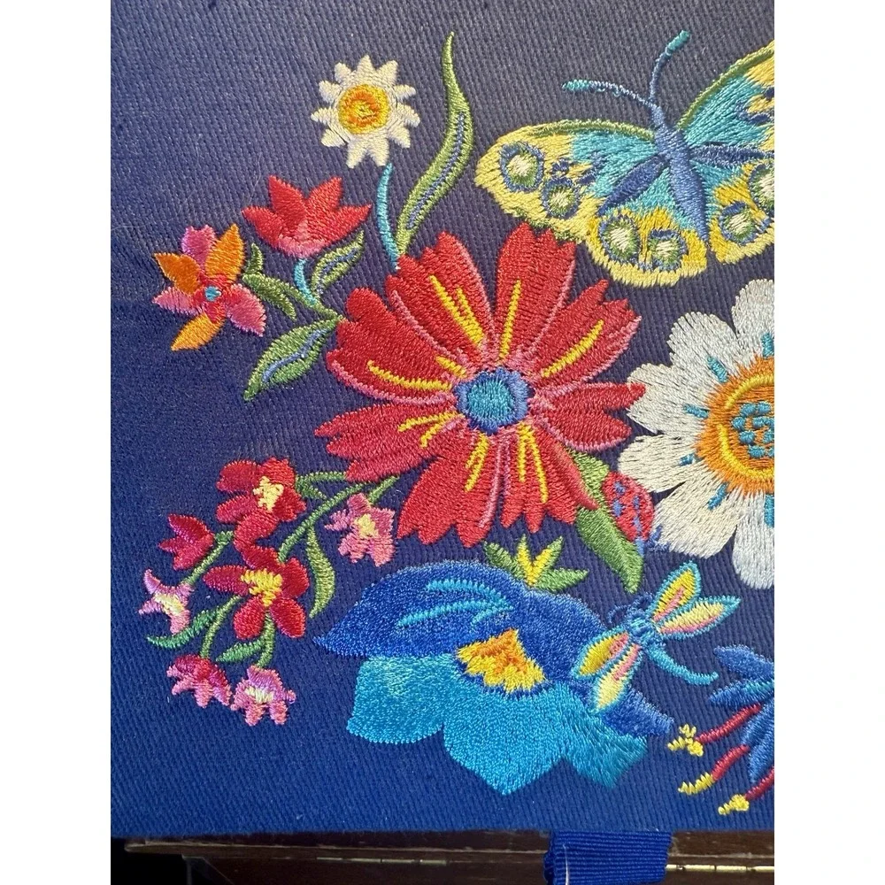 Brighton French Garden Jewelry Box Embroidered Flowers Butterfly Blue NEW w/ TAG